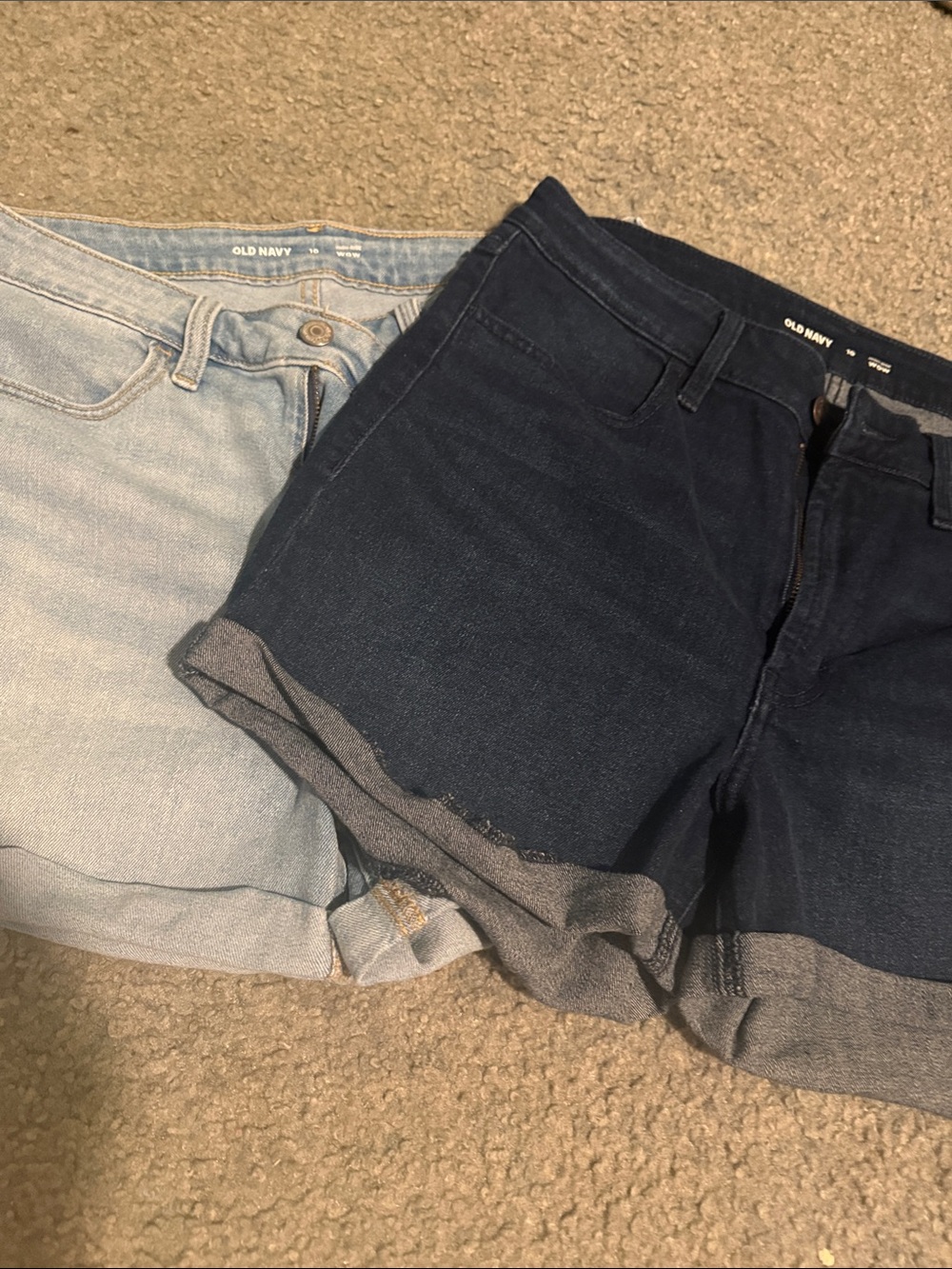 Old Navy Women's Two-Pack Denim Shorts - Light Blue & Dark Blue, high rise wow